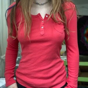 Women's Pink Long Sleeve Henley Top